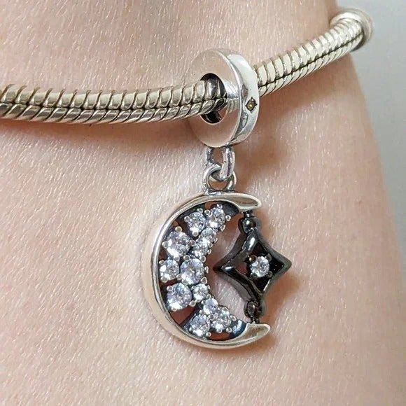 Pandora Sparkling Crescent Moon & Spinnable Star Dangle Charm - Picture 3 of 4